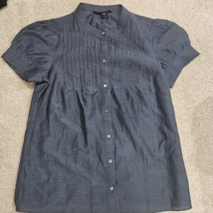 Banana Republic Linen Look Blue Chambray Button Up Short Sleeve Women Small